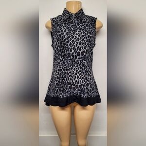 Signature Collection Hi Low Swing Top S 6-8 Button Down Leopard Print EUC